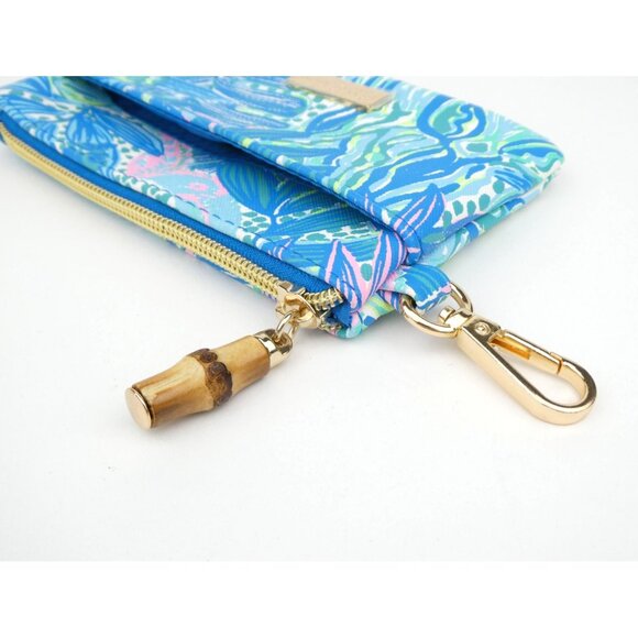 Lilly Pulitzer Blue & Pink Zippered Pouch With Bamboo Clip - Picture 8 of 12